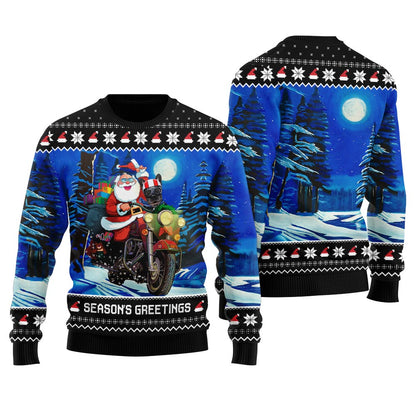 Santa Riding Motorbike Custom Pet Men's Christmas Sweater