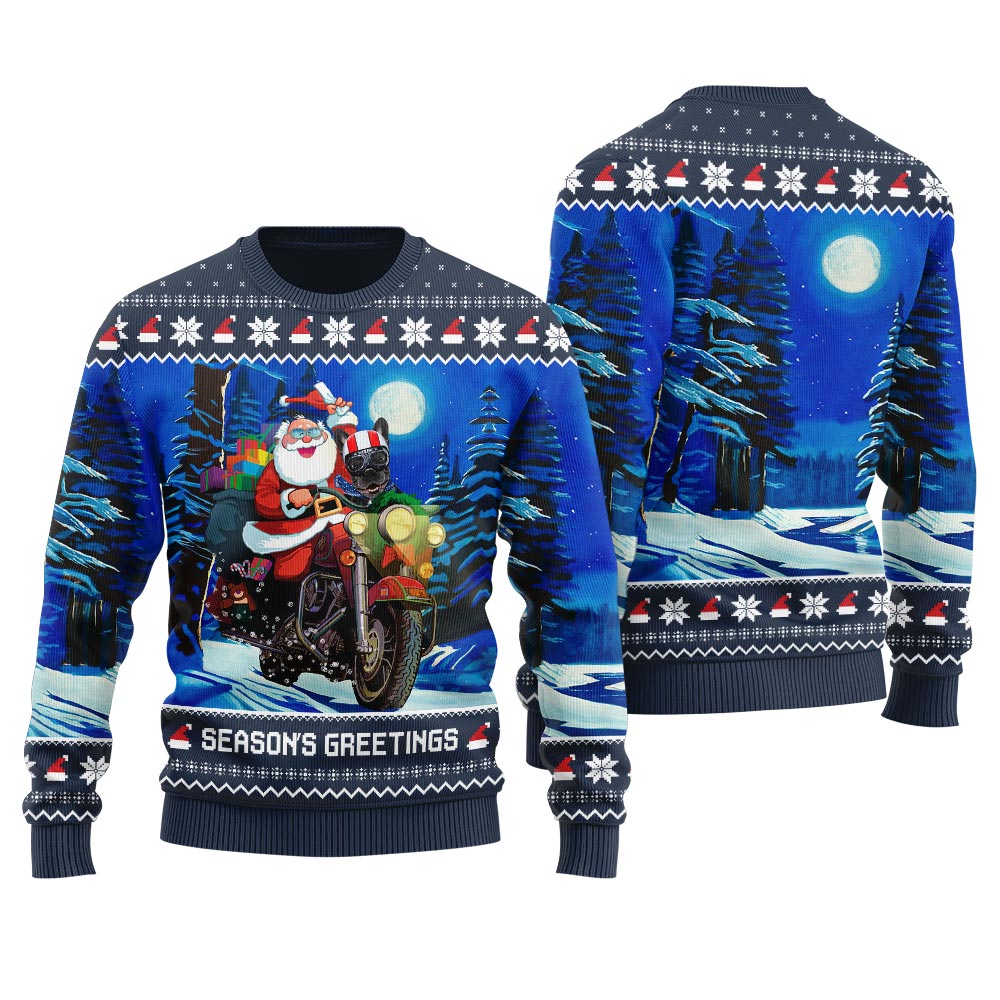 Santa Greeting Season With Pet Custom Face Christmas Sweater