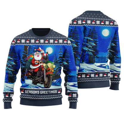 Santa Riding Motorbike Custom Pet Men's Christmas Sweater