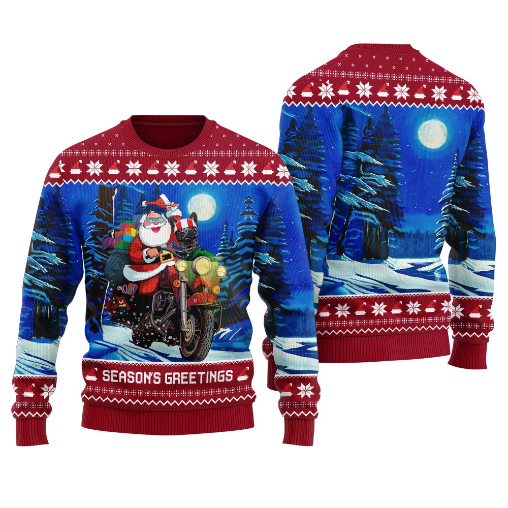 Santa Riding Motorbike Custom Pet Men's Christmas Sweater