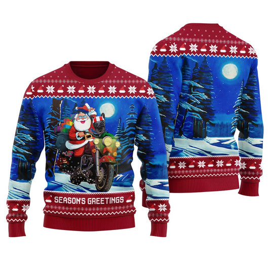 Santa Greeting Season With Pet Custom Face Christmas Sweater