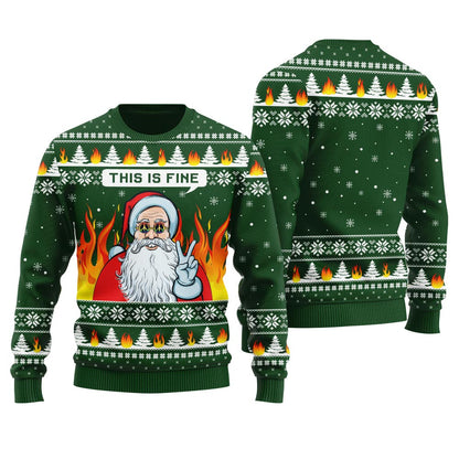 This Is Fine Santa Say Hi Men's Ugly Christmas Sweater