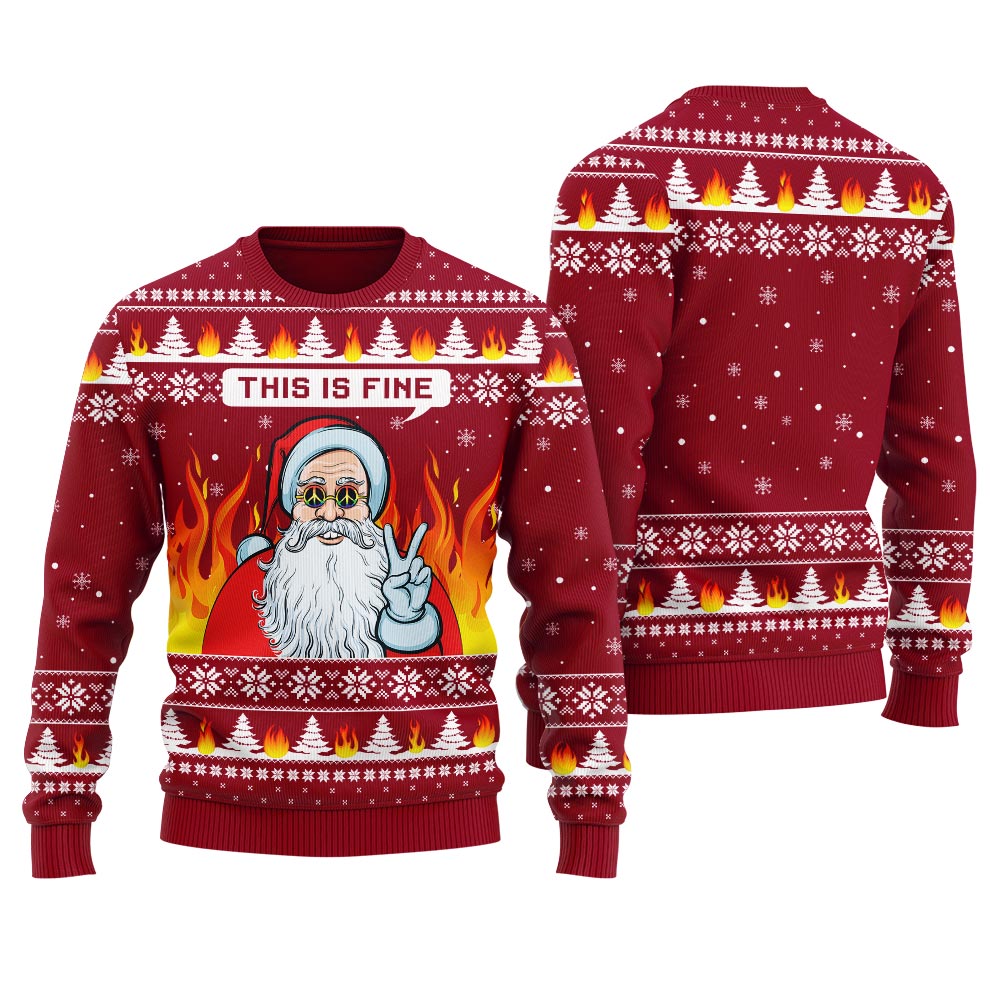 This Is Fine Santa Say Hi Men's Ugly Christmas Sweater