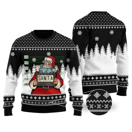 Santa Jail Black Funny Ugly Christmas Sweater - Funny Ugly Christmas Sweater