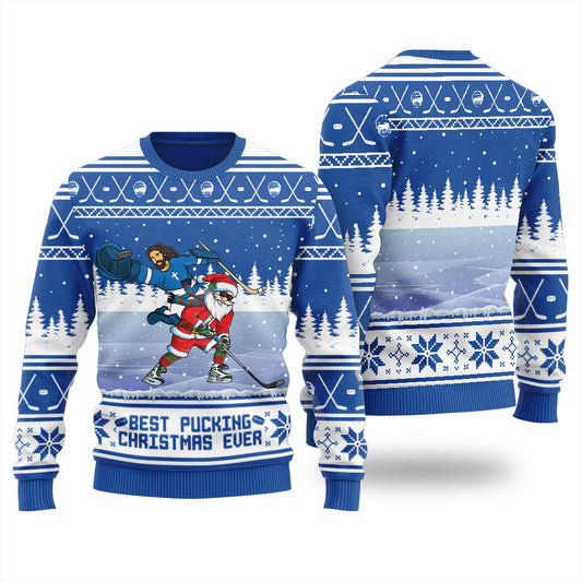 Santa Jesus Hockey Men's Ugly Christmas Sweater