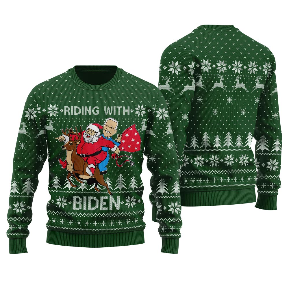Santa Riding With Biden Christmas Sweater Men