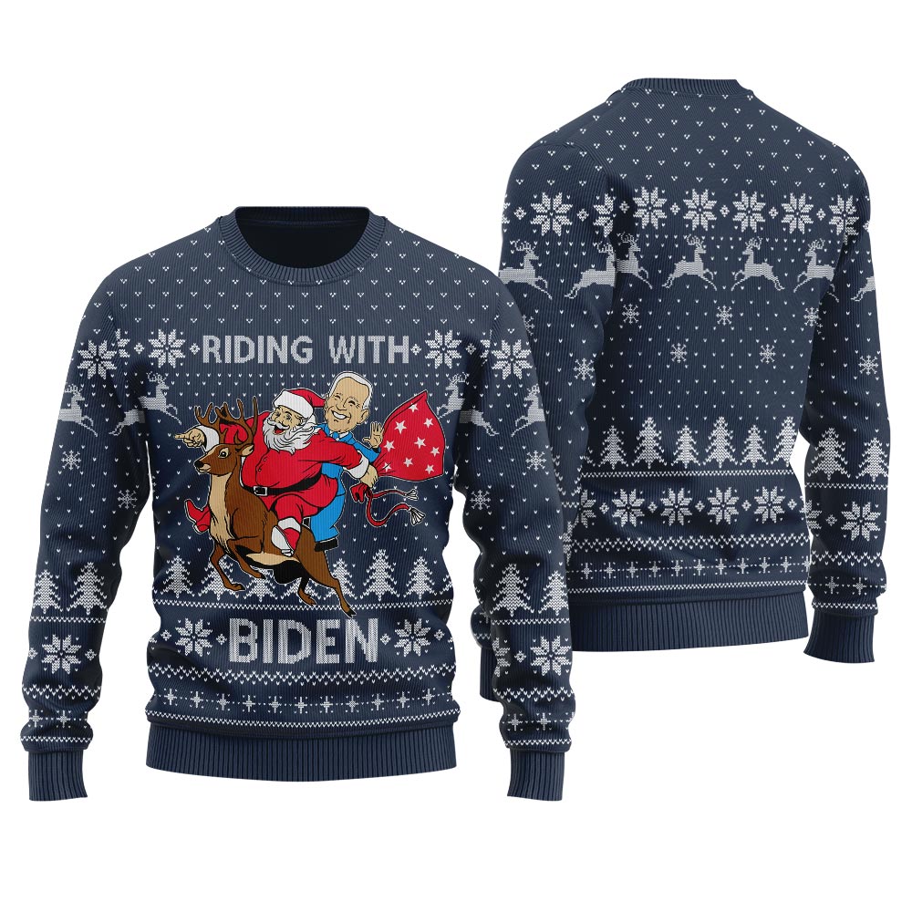 Santa Riding With Biden Women's Ugly Christmas Sweater