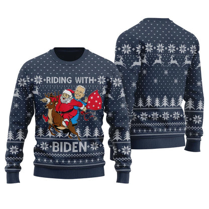 Santa Riding With Biden Christmas Sweater Men