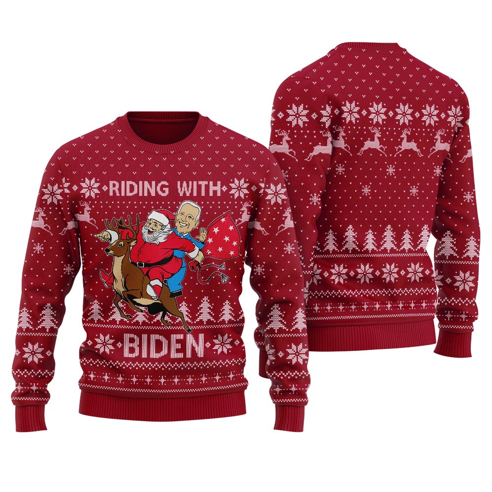 Santa Riding With Biden Women's Ugly Christmas Sweater