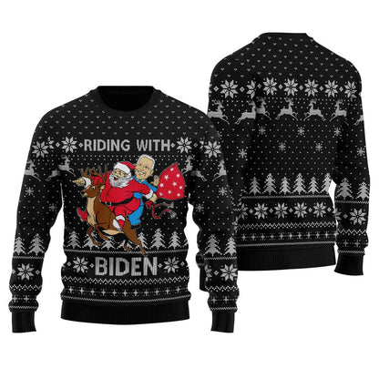 Santa Riding With Biden Christmas Sweater Men