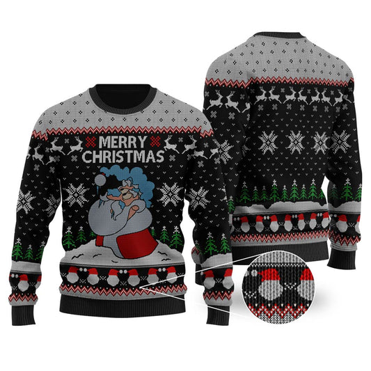 Santa Merry Christmas Ugly Sweater Black - Funny Ugly Christmas Sweater