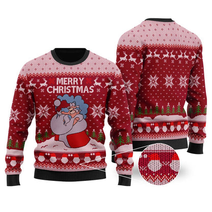 Santa Merry Christmas Ugly Sweater Cardinal Red - Funny Ugly Christmas Sweater
