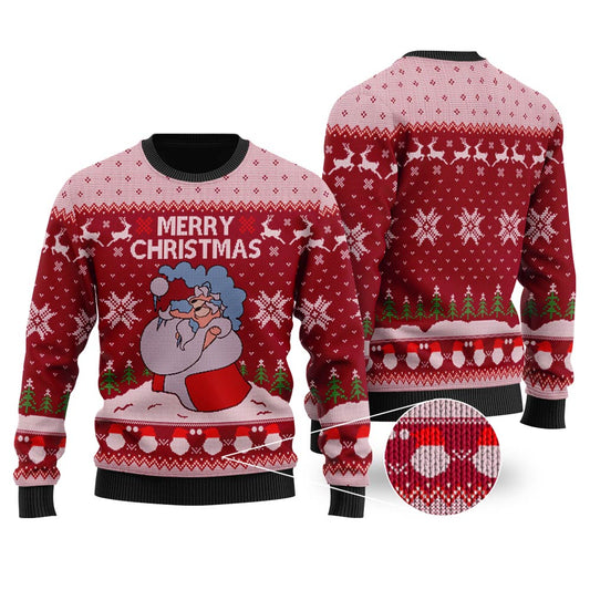 Santa Merry Christmas Ugly Sweater Cardinal Red - Funny Ugly Christmas Sweater