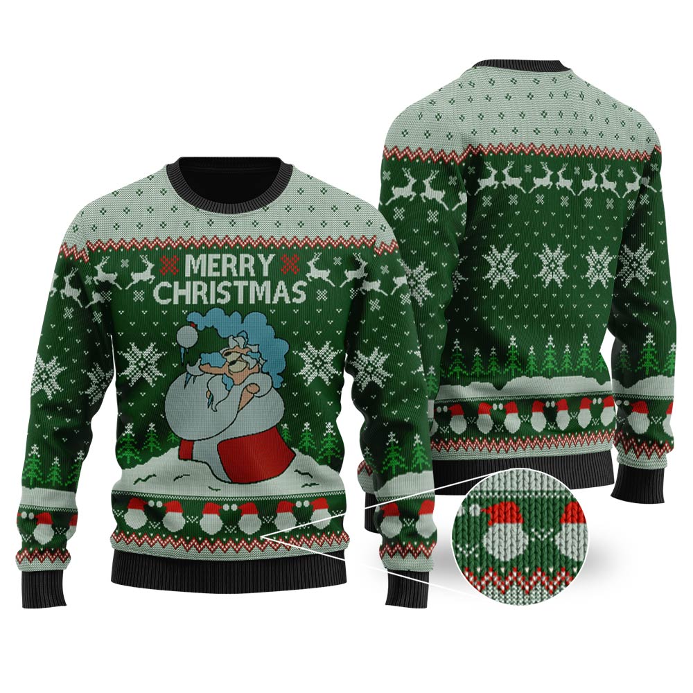 Santa Merry Christmas Ugly Sweater Forest Green - Funny Ugly Christmas Sweater