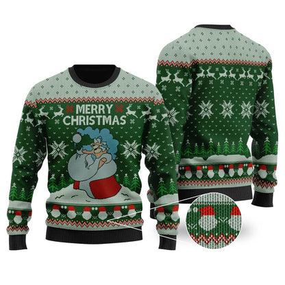 Santa Merry Christmas Ugly Sweater Forest Green - Funny Ugly Christmas Sweater