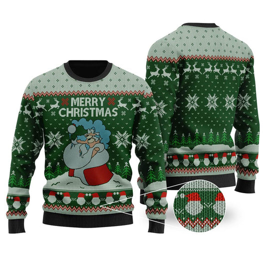 Santa Merry Christmas Ugly Sweater Forest Green - Funny Ugly Christmas Sweater