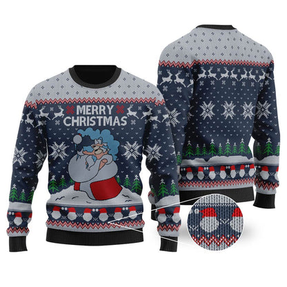 Santa Merry Christmas Ugly Sweater Navy - Funny Ugly Christmas Sweater