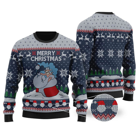 Santa Merry Christmas Ugly Sweater Navy - Funny Ugly Christmas Sweater