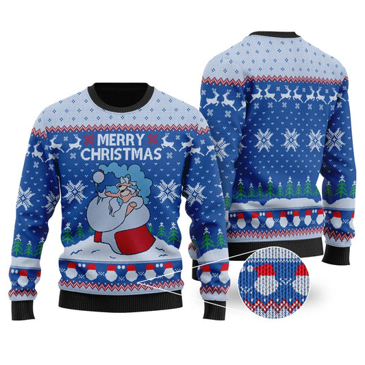Santa Merry Christmas Ugly Sweater Royal - Funny Ugly Christmas Sweater