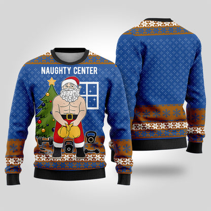 Santa Naughty Center Ugly Christmas Sweater Royal