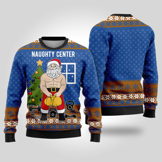 Santa Naughty Center Ugly Christmas Sweater Royal