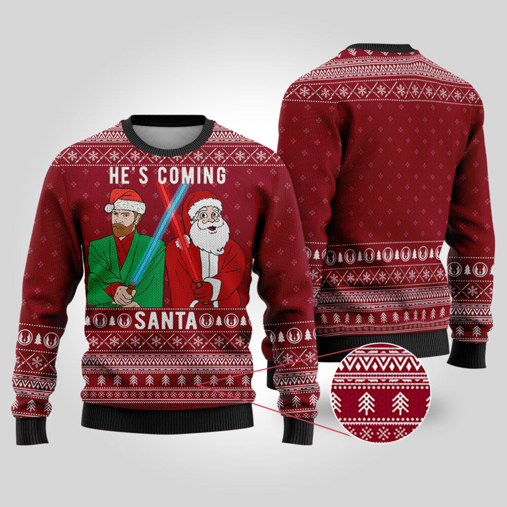 Santa Obi-Wan Kenobi Ugly Christmas Sweater Cardinal Red