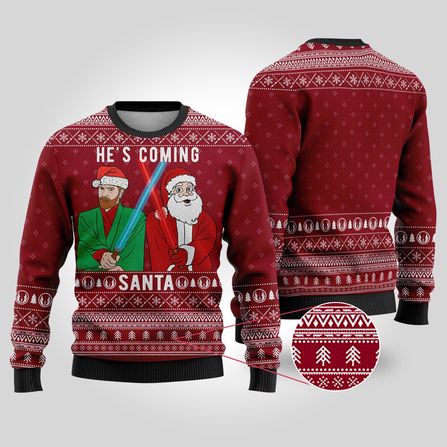 Santa Obi-Wan Kenobi Ugly Christmas Sweater Cardinal Red