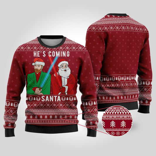 Santa Obi-Wan Kenobi Ugly Christmas Sweater Cardinal Red
