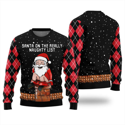 Naughty Santa On Rooftop Men's Ugly Christmas Sweater
