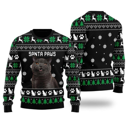 Santa Paws Custom Cat Ugly Christmas Sweater Women's