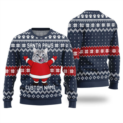 Custom Cat Face Mens Christmas Sweater