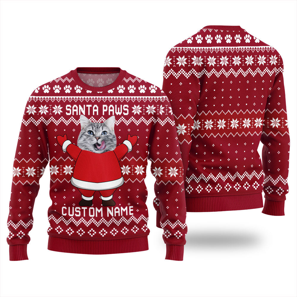 Custom Cat Face Mens Christmas Sweater
