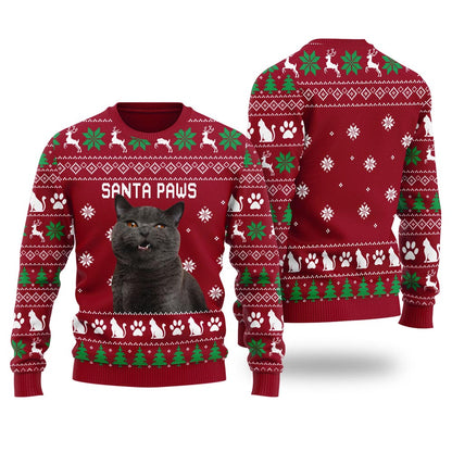 Santa Paws Custom Cat Christmas Sweater For Men