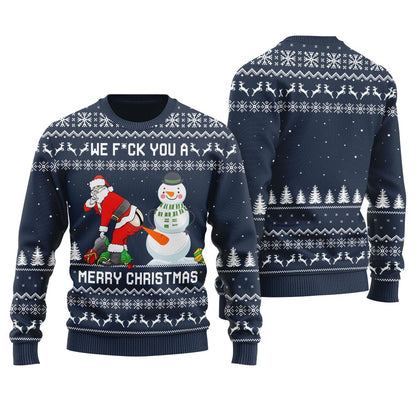 Santa Playing With Snowman Ugly Christmas Sweater For Men