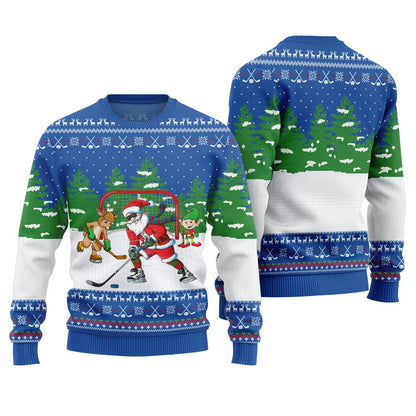 Santa Plays Hockey Ugly Christmas Sweater