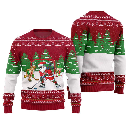 Santa Plays Hockey Ugly Christmas Sweater