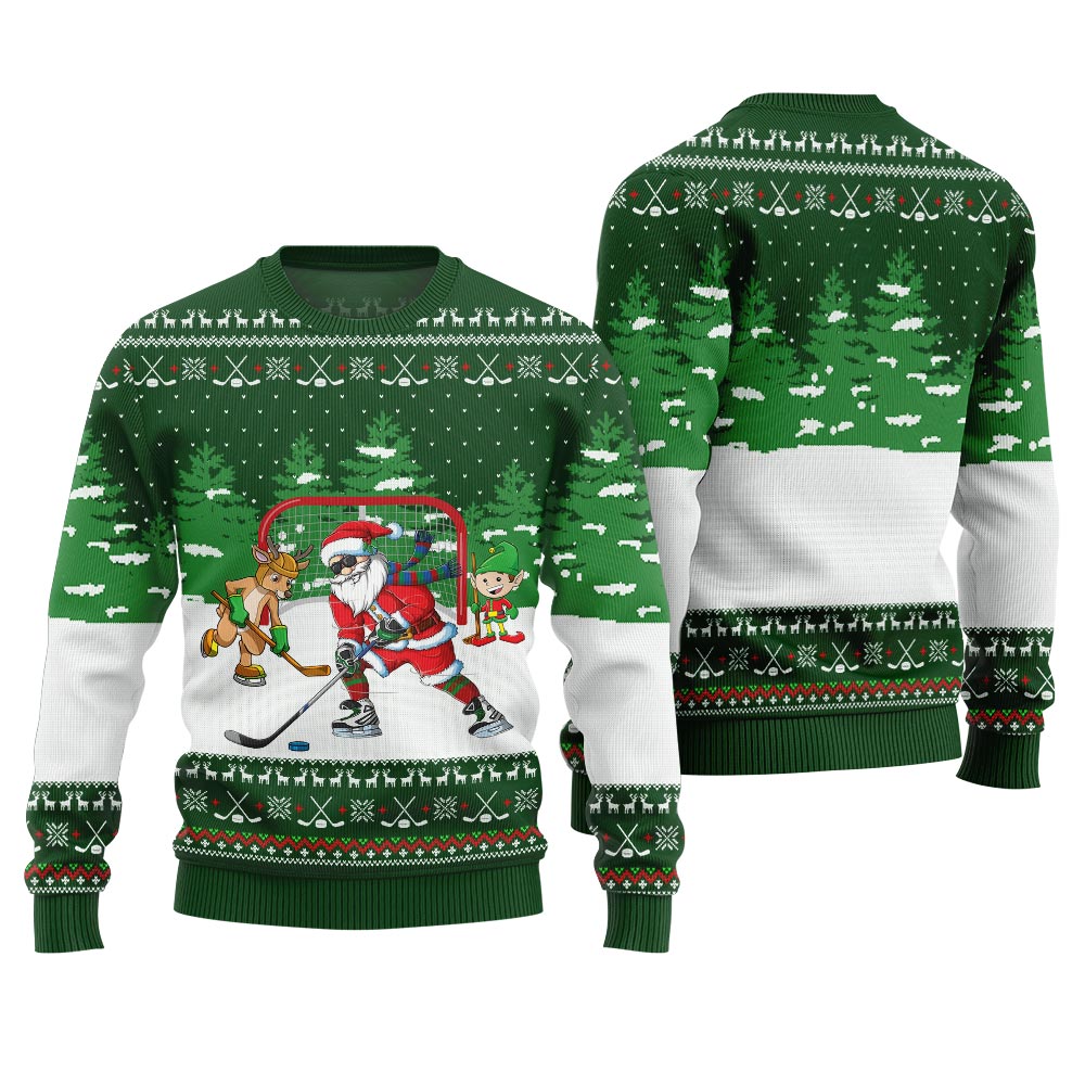 Santa Plays Hockey Ugly Christmas Sweater