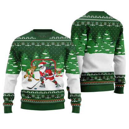 Santa Plays Hockey Ugly Christmas Sweater