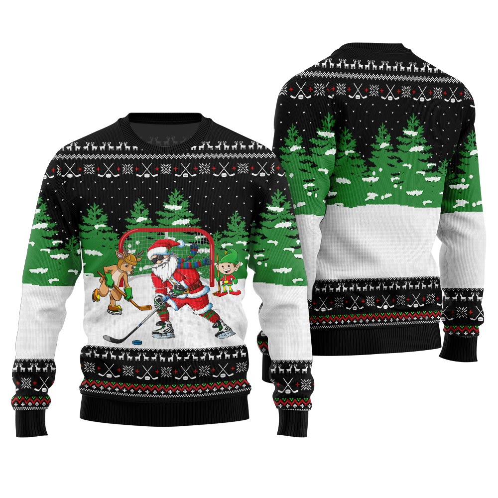 Santa Plays Hockey Ugly Christmas Sweater