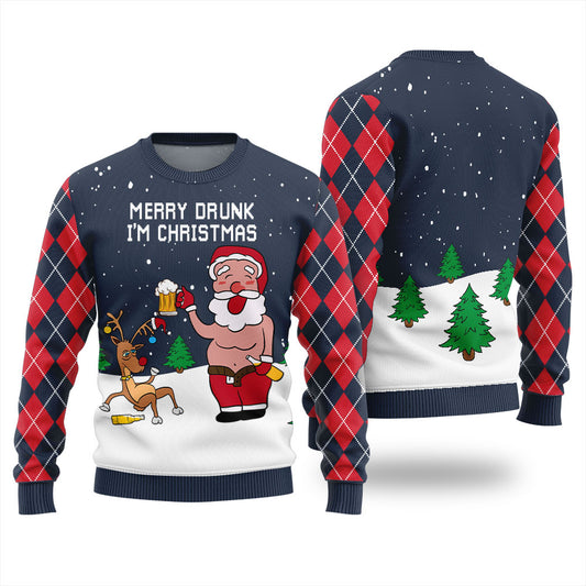 Santa Reindeer Drunk Christmas Ugly Sweater Womens