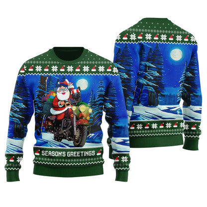 Santa Riding Motorbike Custom Pet Men's Christmas Sweater