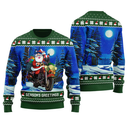 Santa Riding Motorbike Custom Pet Men's Christmas Sweater