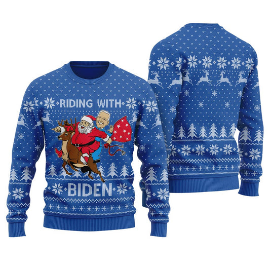 Santa Riding With Biden Christmas Sweater Men