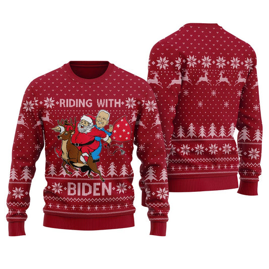 Santa Riding With Biden Women's Ugly Christmas Sweater