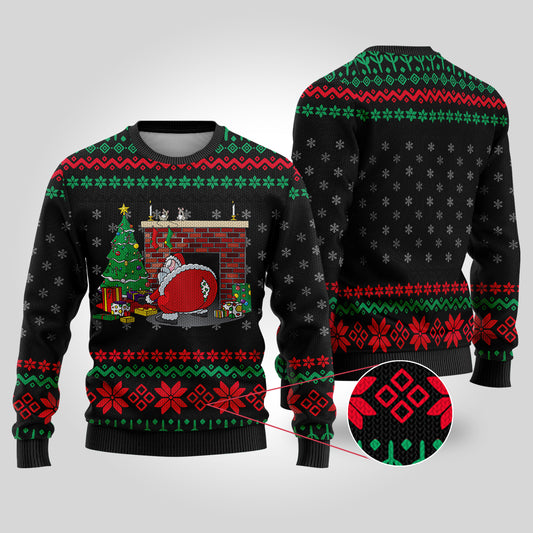 Santa Rip Pants Black Ugly Christmas Sweater - Funny Ugly Christmas Sweater