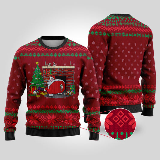Santa Rip Pants Cardinal Red Ugly Christmas Sweater - Funny Ugly Christmas Sweater