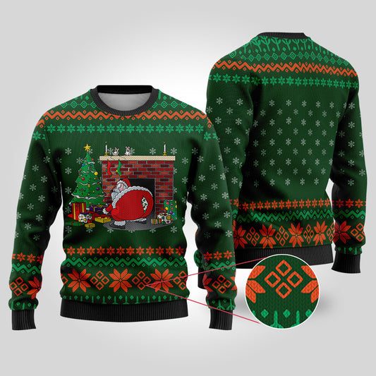 Santa Rip Pants Forest Green Ugly Christmas Sweater - Funny Ugly Christmas Sweater
