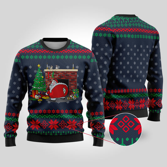 Santa Rip Pants Navy Ugly Christmas Sweater - Funny Ugly Christmas Sweater