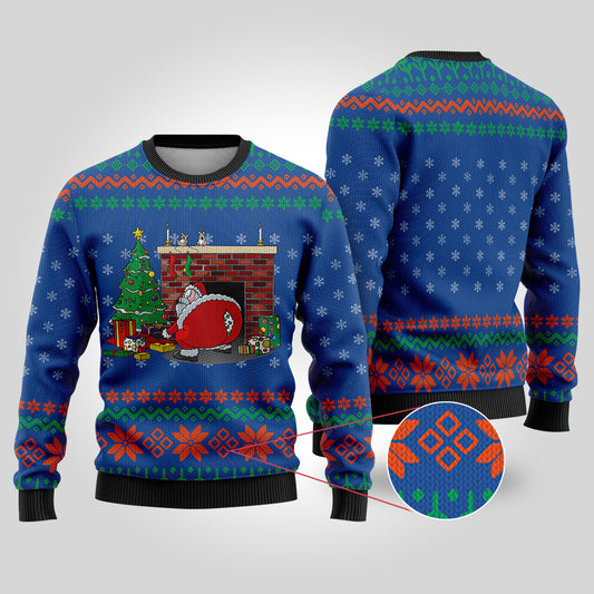 Santa Rip Pants Royal Ugly Christmas Sweater - Funny Ugly Christmas Sweater