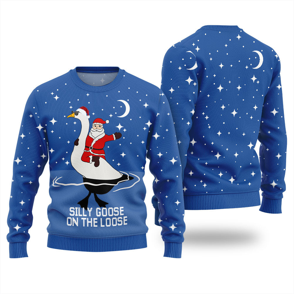 Silly Goose And Santa Men's Ugly Christmas Sweater
